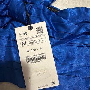 Blue Zara Draped Satin Cutout Crop Top